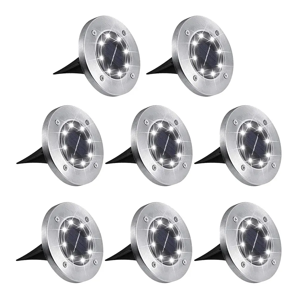 सोलर ग्राउंड लाइट्स, गार्डन पाथवे के लिए ग्राउंड लाइट में 8 एलईडी सोलर डिस्क लाइट्स आउटडोर वॉटरप्रूफ सोलर