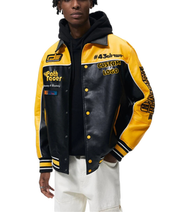 Parche personalizado bordado Logo Unisex Puff estampado <span class=keywords><strong>de</strong></span> gran tamaño <span class=keywords><strong>motocicleta</strong></span> F1 PU <span class=keywords><strong>chaqueta</strong></span> pesada francés Terry <span class=keywords><strong>cuero</strong></span> parche cremallera <span class=keywords><strong>chaqueta</strong></span> - Product Image 2