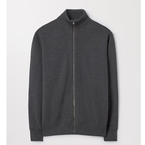 Cardigan zippé personnalisé pour homme, couleur unie, 100 % laine extra épaisse, lourd, anti-plis, respirant, tricot d'automne, ODM - Product Image 1