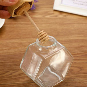 High Quality Huina Modern Rectangle Transparent <b>Glass</b> Honey Jar Storage <b>Bottle</b> Bamboo Cover Stirring Rod for Home <b>Decoration</b> - Product Image 2