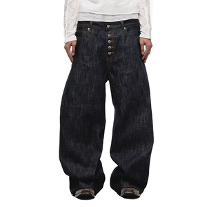 Jeans de Mezclilla Cruda Japonesa 100% Algodón de Alta Calidad al por Mayor para Hombre, con Cierre de Botones, Estilo Baggy, Curvados, Negros, Estilo Urbano - Product Image 1