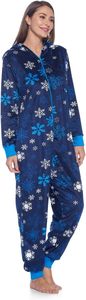 Womens 100 Percent Polyester Minkfleece Snowflake Pattern Hooded One Piece <strong>Pajama</strong> Union Jumpsuit - Product Image 4
