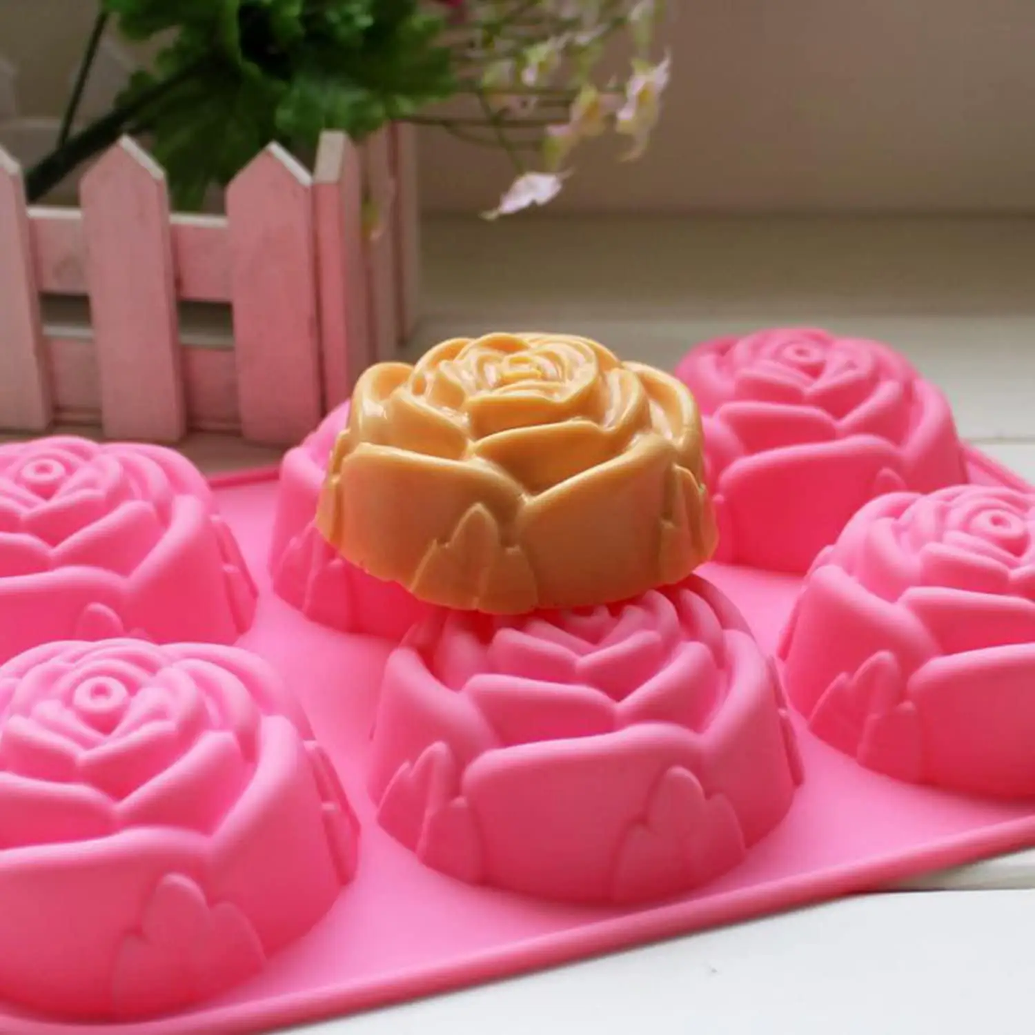 Moule en Silicone en forme de Rose, 6 cavités, Design fleur, pour savon, moule fait main, pour Pudding et chocolat, pâte à gâteaux