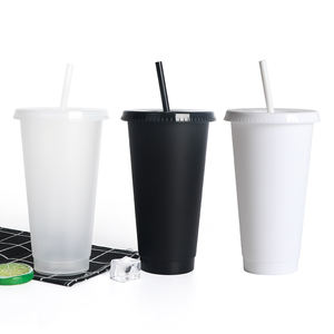 Bicchiere di plastica caffè nero riutilizzabile 24OZ bevanda smerigliata tazze fredde con coperchi e paglia - Product Image 1