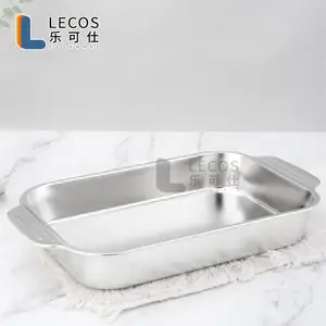 Amazon Supplier Rectangle Grilled Fish Plate Stainless Steel Baking Pan Dinnerware 0.7mm Thickness