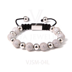 新着ラグジュアリーハンドジュエリー10mmブラスビーズマイクロジルコンパヴェ編組メンズビーズブレスレット - Product Image 3