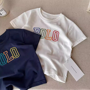 T-shirt casual in cotone a maniche corte per bambini, nuova collezione estiva, top alla moda con lettere ricamate per maschietti e femminucce, maglietta sottile per neonati - Product Image 6