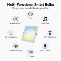 Plafonnier LED encastré intelligent 8 pouces CW 1800LM Tuya Wifi pour contrôle via Alexa Google App, intensité variable, pour la maison