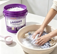 Deterjen Bubuk Lavender Konsentrat Kepadatan Tinggi 4.5kg Busa Rendah Penghilang Noda Kuat Perawatan Kain Lembut Merek Kustom