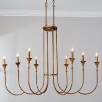 Lustre Vintage Style Champêtre Français, en Fer Doré Antique, 8 Lumières LED Effet Bougie, Lampe Suspendue Rustique pour Hall de Villa