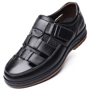 Sandales en cuir marron pour hommes, fermeture Velcro plate, respirantes, bout fermé, semelle en caoutchouc, grande taille 47 48 - Product Image 4