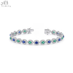 New Collection Multi-Gemstone Jewelry 18K <b>Solid</b> <b>Gold</b> Natural Sapphire & Emerald With 240Pcs Natural Diamond Bracelet For Women - Product Image 2