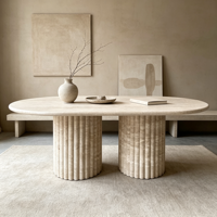 Ensemble de table à manger ovale pliable de luxe moderne haut de gamme en travertin, meubles en pierre de marbre naturel pour la maison et l'hôtel
