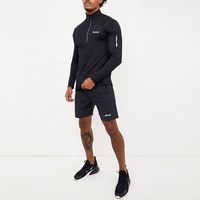 Celana pendek hoodie jogger, celana pendek dan hoodie jogging set cepat kering elastis slim fit 1/4 zip set jogging pendek Musim Semi