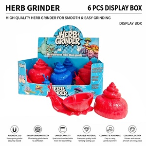 <b>Herb</b> <b>Grinder</b> Snail Shape Plastic Magnetic Lid Sharp Teeth Red Blue Colorful Design 6PCS Display Box - Product Image 1