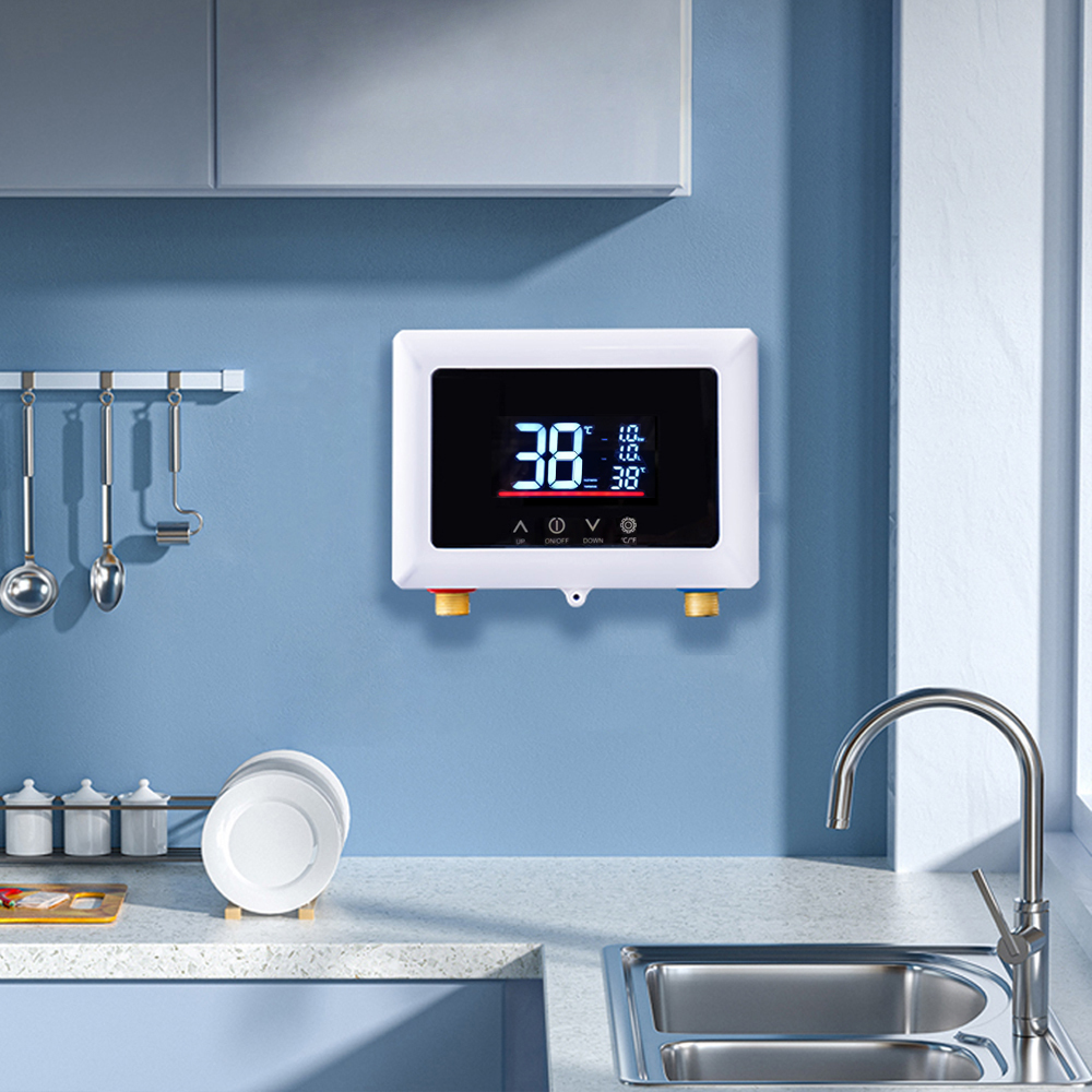 Briwellna Rubinetto istantaneo per lavabo, 220 V, scaldabagno elettrico senza serbatoio con display digitale, rubinetto elettrico per bagno (bianco
