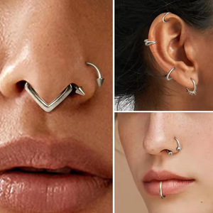 Titanium F136 Horseshoe <b>Ring</b> Spike <b>Nose</b> Stud Ear Piercing Jewelry Unisex <b>Silver</b> Gold 8mm 10mm 12mm - Product Image 3