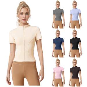 Nuovo Arrivo Grande Successo Maglietta Sexy a Maniche Corte con Cerniera ad Asciugatura Rapida Abbigliamento Sportivo da <span class=keywords><strong>Donna</strong></span> per <span class=keywords><strong>Fitness</strong></span> e Yoga Top da Yoga - Product Image 1