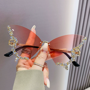 Gafas de Sol de Mariposa sin Montura con Pedrería Brillante, Gafas de Sol con Degradado de Color en Forma de Mariposa para Mujer - Product Image 2