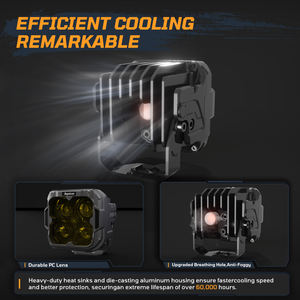 Luz antiniebla/de conducción Led blanca/amarilla de 3 pulgadas, focos LED cuadrados impermeables todoterreno 4x4 con cubierta, accesorios universales para vehículos - Product Image 3