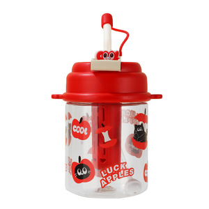 Straw Cup With Tea Strainer Cartoon Design Red Apple Pattern Portable Drink Cup For Students And Trendsetters - Product Image 3