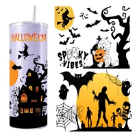 Gros Halloween 20oz UV DTF Wrap Gobelet Fantôme Imperméable Autocollant Transfert DIY Ornement pour Tasse Verre Décoration