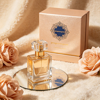 Boîte à parfum pliante de luxe OEM bleu or, motif floral orné en feuille d'or, emballage personnalisé avec logo de marque pour parfum 50 ml
