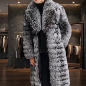 Manteau d'hiver réversible imperméable pour homme avec capuche et bordure en fourrure de renard argenté - Product Image 3