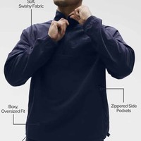 Veste coupe-vent légère en nylon pour homme, avec logo personnalisé OEM, tissage doux, fermeture éclair 1/4, coupe ample, avec poches zippées