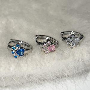 新作日本と韓国の猫の耳ループと耳リングかわいい女性スタイルピンクダイヤモンドがちりばめられたハート型イヤリング女性用 - Product Image 3