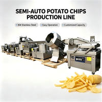 50kg/uur Semi-automatische productielijn voor diepvriesfrieten, aardappelchips, zoete aardappelchips en chips, handmatig, kleine schaal, te koop