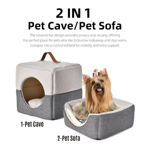 Pabrik rumah gaya hewan peliharaan dua gua dalam satu bantal dapat dilepas Sofa hewan peliharaan tempat tidur rumah kucing