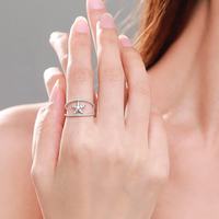 Bague de mariage élégante et unique en argent sterling S925 plaqué rhodium avec zircone cubique, double couche, étoile à cinq branches creuse