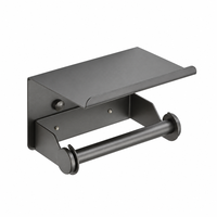 Portarrollos de Papel Higiénico Moderno de Acero Inoxidable SUS 304 Negro Mate, con Repisa para Teléfono, Montaje en Pared, Rectangular, Autoadhesivo para Baño