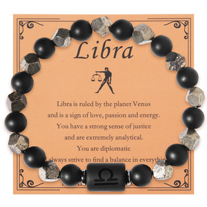 Pulseras <span class=keywords><strong>de</strong></span> Piedras Naturales <span class=keywords><strong>de</strong></span> Moda con los 12 Signos del Zodiaco para Hombre, Joyería Vintage Hecha a Mano en Negro Mate, Venta al por Mayor - Product Image 6