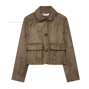 New Women's Long Sleeve Chic <b>Suede</b> Effect Short Fashion - Product Image 3