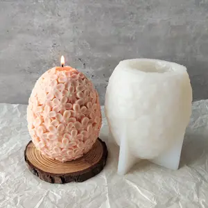 새로운 부활절 3D 대형 계란 꽃 공 촛불 실리콘 금형 DIY 수제