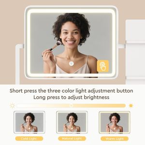 Espejo LED Compacto Moderno Blanco WenFeng OEM/ODM con 3 Colores de Luz Regulable, Cajones y Diseño que Ahorra Espacio para Dormitorio y Apartamentos Pequeños - Product Image 5
