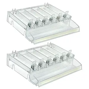 Sistema de empuje de estante de resorte acrílico, tablero ajustable, cinco compartimentos, bandeja de cosméticos, 12x12x3,5 pulgadas, 12x9,25x2.625 pulgadas, divisor