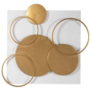 Traditional Style Golden Wrought Iron Hanging Sculpture Metal <b>Wall</b> Decor with Circular <b>Frame</b> and Ergonomic Leave <b>Design</b> - Product Image 1