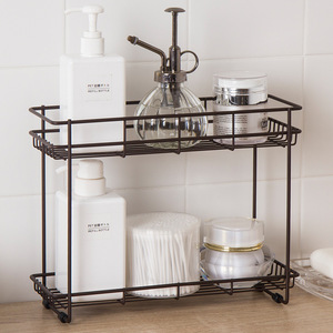 Modern <b>Corner</b> Bathroom Kitchen Desktop Storage Racks Zinc Alloy Double-Layer Free Installation Bedroom Sundries - Product Image 2