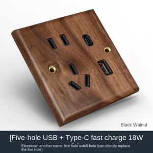 สวิตช์ไฟไม้ทึบวินเทจแบบโบราณสวิตช์ไฟอเนกประสงค์และเต้ารับไฟฟ้าแบบ USB