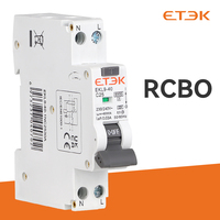 ETEK Interruptor Automático Diferencial RCBO Tipo A de 18 mm, 6KA, 1P+N, 2P, 6-40A, 230V, Protección Contra Sobrecorriente y Fugas, 30mA, EKL9-40