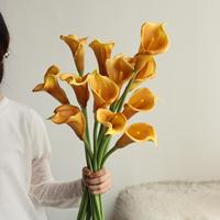 Bunga Calla Lily PU Buatan dari Plastik Lembut, Batang Bunga Kuning, Tahan Air, Buatan Tangan, Dekorasi Pernikahan & Rumah