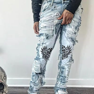 جينز بتصميم مصمم للرجال مع سحاب أزياء الشارع ملابس صيفية للرجال بنمط الشارع العالي مع زخارف زر - Product Image 4