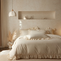 Ensemble de literie en coton lavé doux, couleur unie, bord festonné, ensemble de housse de couette 4 pièces pour une chambre confortable