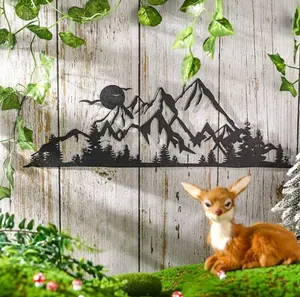 Mural de arte em metal personalizado para decoração de pátio doméstico grande montanha