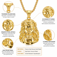 Pendentif religieux en acier inoxydable tête de Jésus avec épines, pendentif pour homme en or 18 carats, vente en gros de pendentifs pour hommes