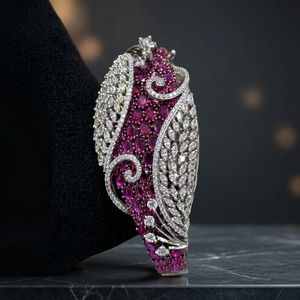 Brass Cubic Zirconia Bangle Openable <b>Ruby</b> Red AD Stone Hinged <b>Bracelet</b> Fine Jewelry Wholesale Designer Bangle for Women - Product Image 1