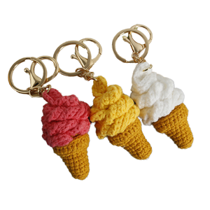 Porte-clés mignon en forme de cornet de glace amigurumi, en coton PP doux, jouets au crochet, poupée, breloques en tricot - Product Image 1